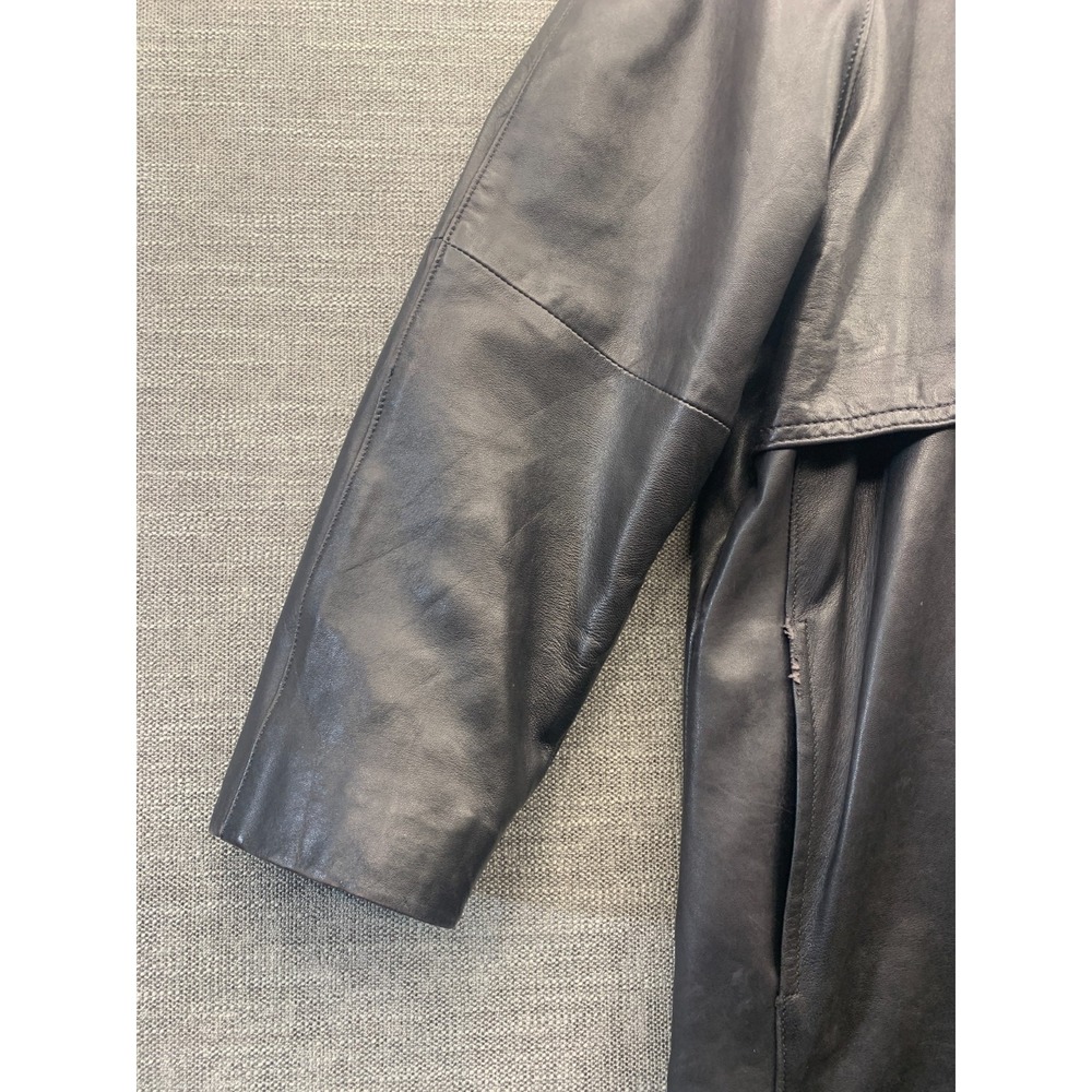 Vintage Reed Sportswear Trench Coat Womens Black Leather Flap Detail Made in USA - Picture 2 of 16